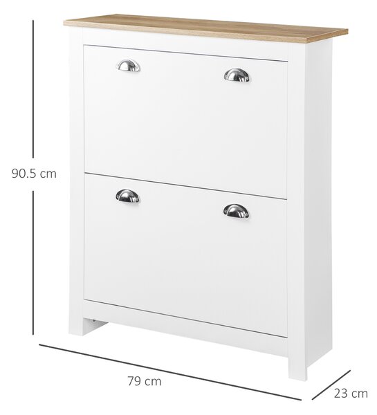 HOMCOM Dulap pentru Pantofi cu 2 Sertare pentru 12 Perechi de Încălțăminte, Dulap de Depozitare, 79x23x90,5 cm, Alb | Aosom Romania