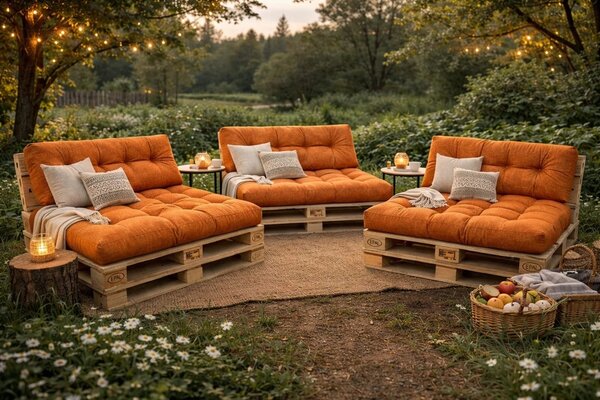 Set perne grădină ”Pallet Soft Seating” (14) + Fata de masa cadou