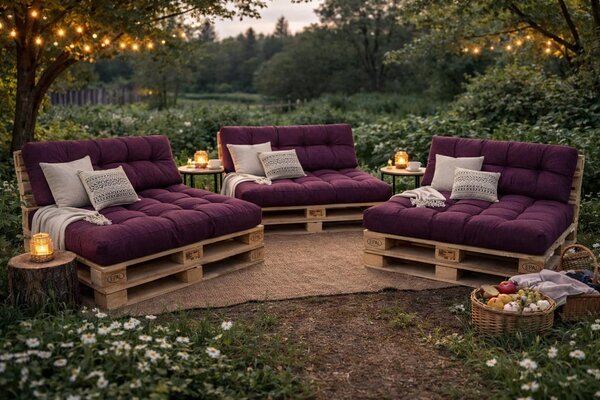 Set perne grădină ”Pallet Soft Seating” (3) + Fata de masa cadou