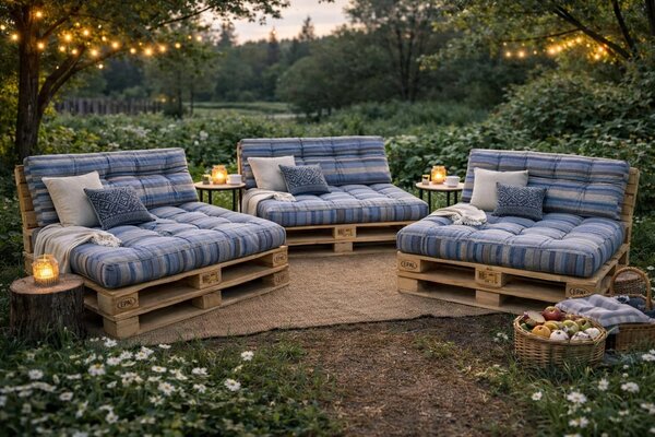 Set perne grădină ”Pallet Soft Seating” (17) + Fata de masa cadou