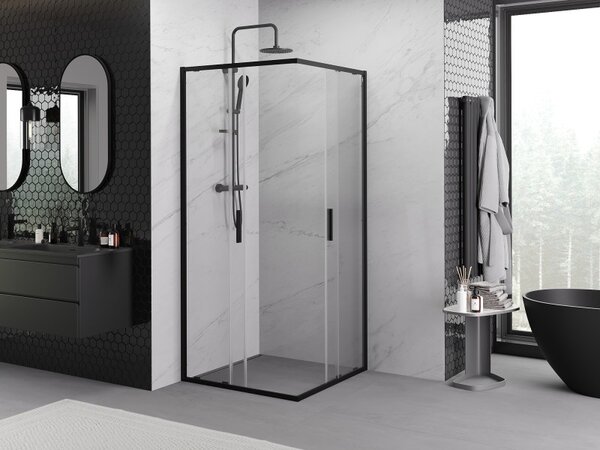 Mexen Exo-S Duo cabina de duș pătrată cu uși culisante 80 x 80 cm, transparentă, neagră - 8111-080-080-70-00