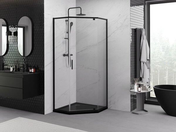 Mexen Exo-R cabină de duș pentagonală cu deschidere 90 x 90 cm, transparentă, neagră - 812-090-090-70-00