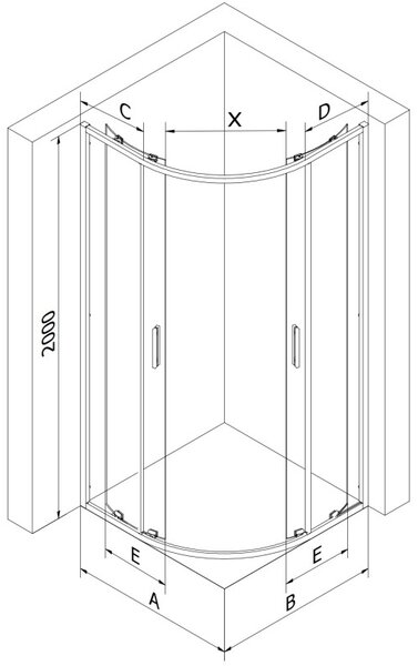 Mexen Exo-S Duo cabina de duș semicirculară asimetrică glisantă 90 x 80 cm, transparentă, neagră - 8132-090-080-70-00