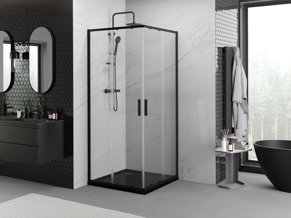 Mexen Exo-S Duo cabina de duș pătrată cu uși culisante 80 x 80 cm, transparentă, neagră - 8111-080-080-70-00