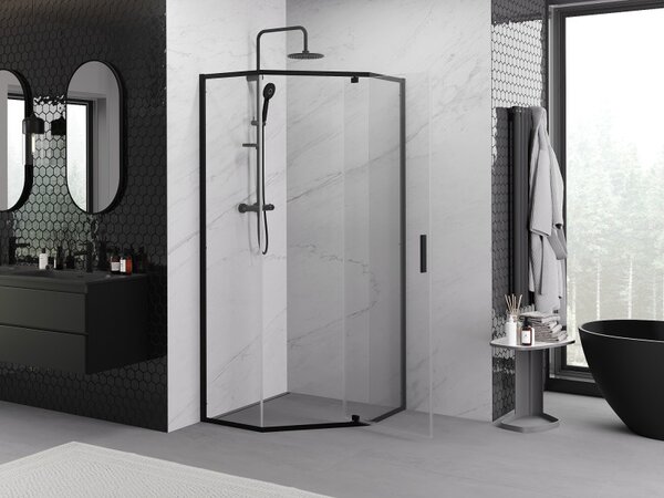 Mexen Exo-R cabină de duș pentagonală cu deschidere 90 x 90 cm, transparentă, neagră - 812-090-090-70-00