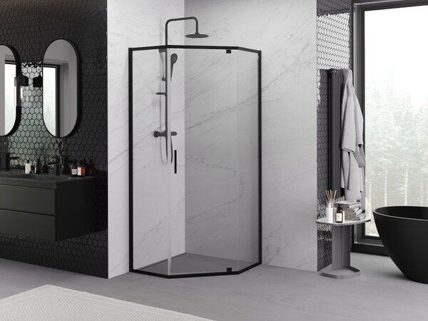 Mexen Exo-R cabină de duș pentagonală cu deschidere 90 x 90 cm, transparentă, neagră - 812-090-090-70-00