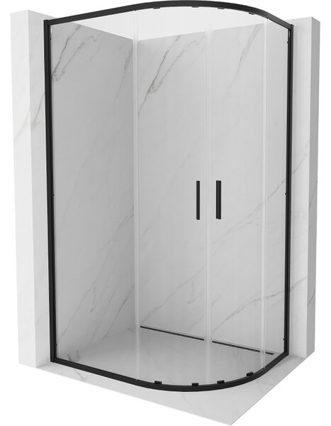 Mexen Exo-S Duo cabina de duș semicirculară asimetrică glisantă 90 x 80 cm, transparentă, neagră - 8132-090-080-70-00