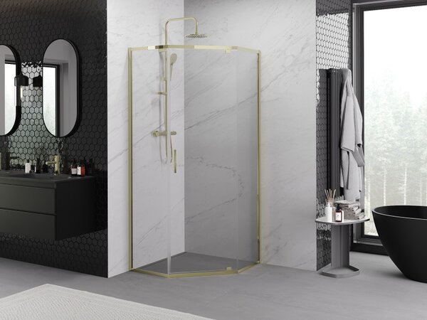 Mexen Exo-R cabina de duș pentagonală cu deschidere de 90 x 90 cm, transparentă, aurie - 812-090-090-50-00