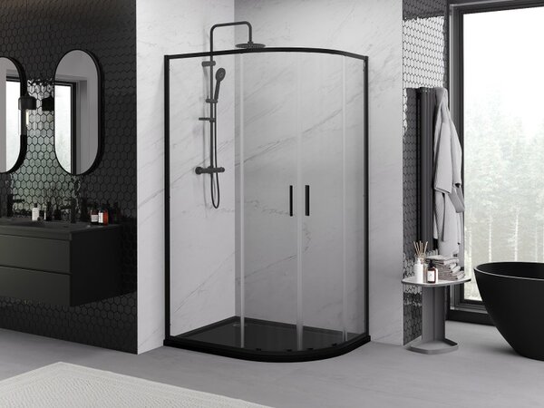 Mexen Exo-S Duo cabina de duș semicirculară asimetrică glisantă 90 x 80 cm, transparentă, neagră - 8132-090-080-70-00