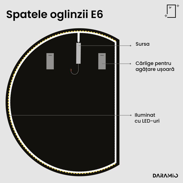 Daramio Oglindă de baie rotundă cu iluminare LED E6