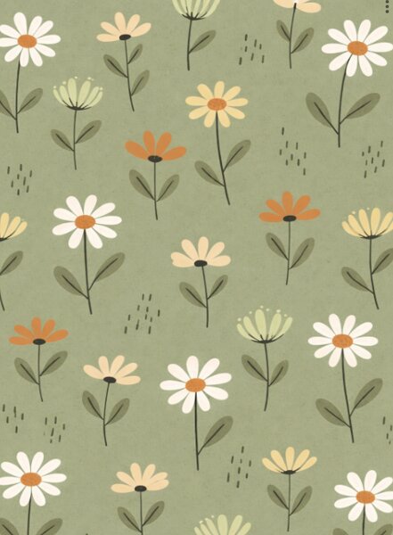 Cearsaf din bumbac pentru patutul copilului FLORAL NEST verde 110x160 cm