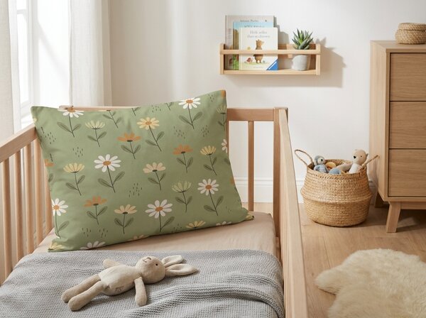 Husa din bumbac pentru perna FLORAL NEST 40x60 cm, verde