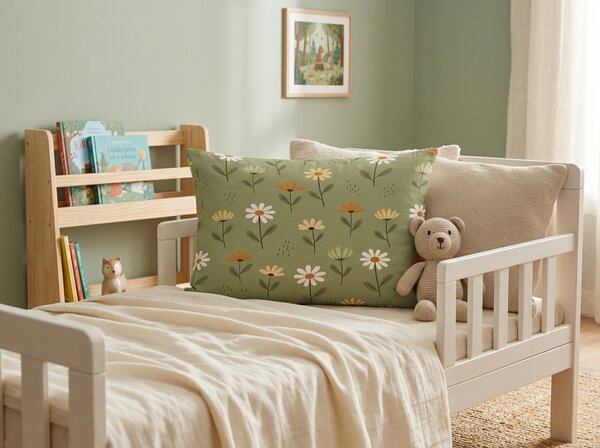 Husa din bumbac pentru perna FLORAL NEST 40x60 cm, verde