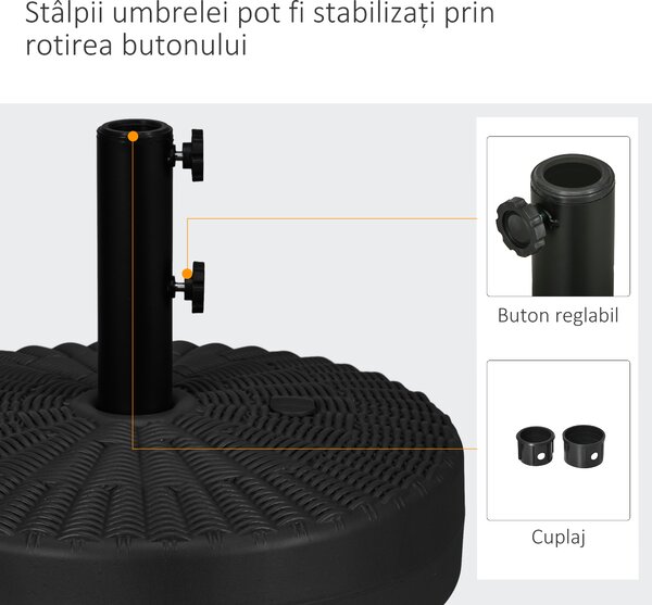 Outsunny Suport Rotund 29kg, 51cm Diametru, pentru Umbrelă Soare, Efect Ratan, Bază Rezistentă din Plastic | Aosom Romania