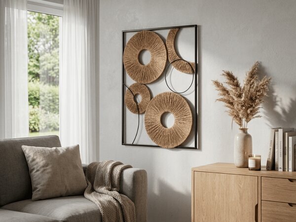 Decoratiune de perete CIRCLES metalica 48x68 cm, neagra / maro