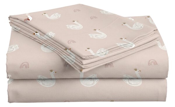 Cearsaf din bumbac pentru patut de copii SWAN CLOUD roz 110x160 cm