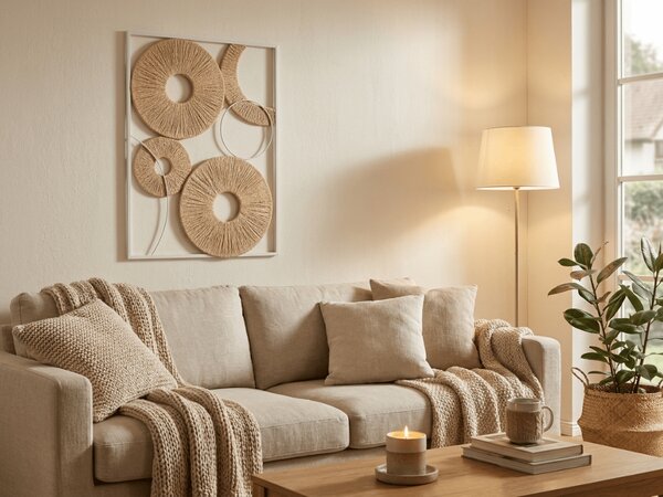 Decoratiune de perete CIRCLES metalica 48x68 cm, alba / bej