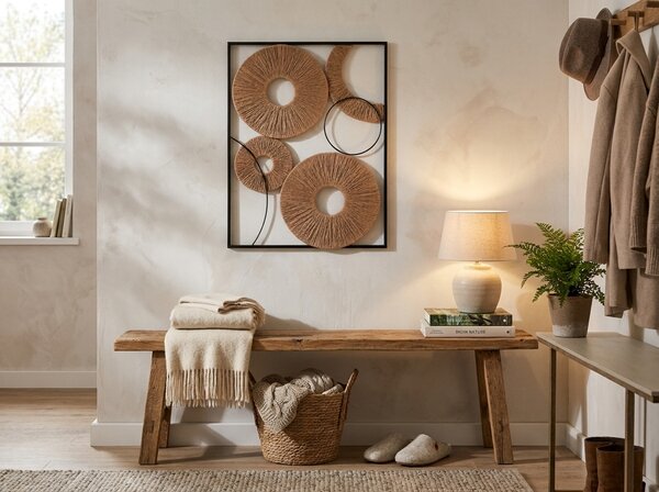 Decoratiune de perete CIRCLES metalica 48x68 cm, neagra / maro