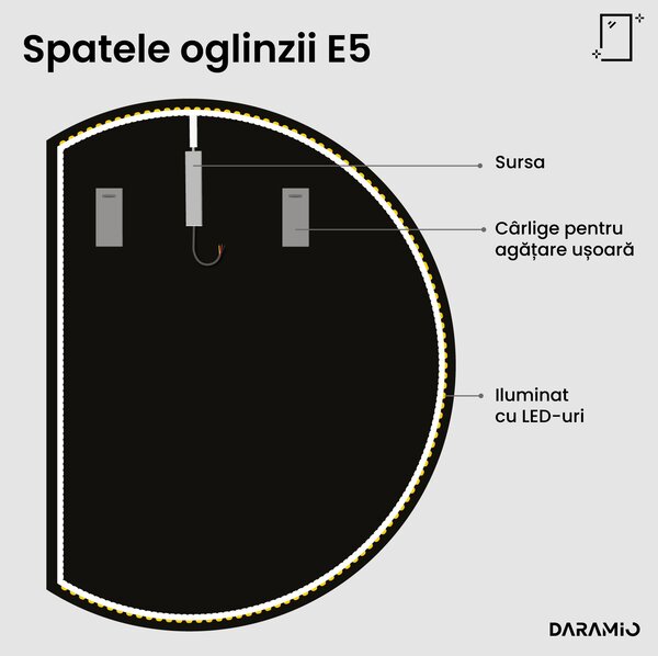 Daramio Oglindă de baie rotundă cu iluminare LED E5