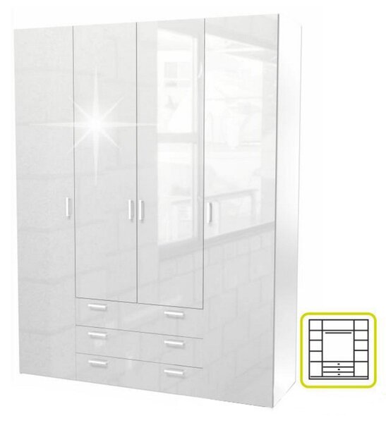 Dulap GWEN 70429, alb, PAL, cu 4 usi si 3 sertare, 154x50x200 cm