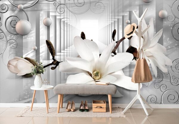 Tapet magnolie cu fundal abstract