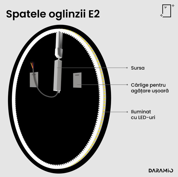 Daramio Oglindă de baie rotundă cu iluminare LED E2