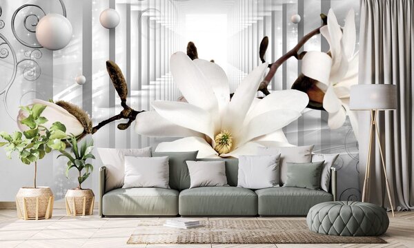 Tapet magnolie cu fundal abstract