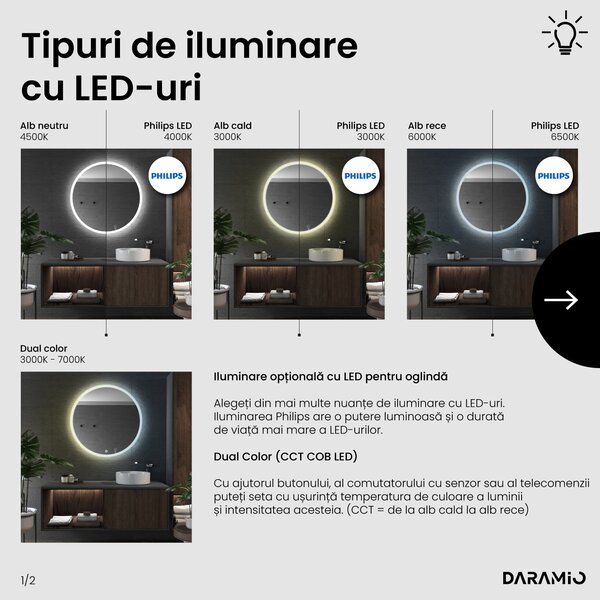 Daramio Oglindă de baie rotundă cu iluminare LED E1