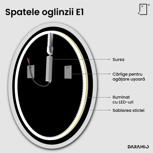 Daramio Oglindă de baie rotundă cu iluminare LED E1