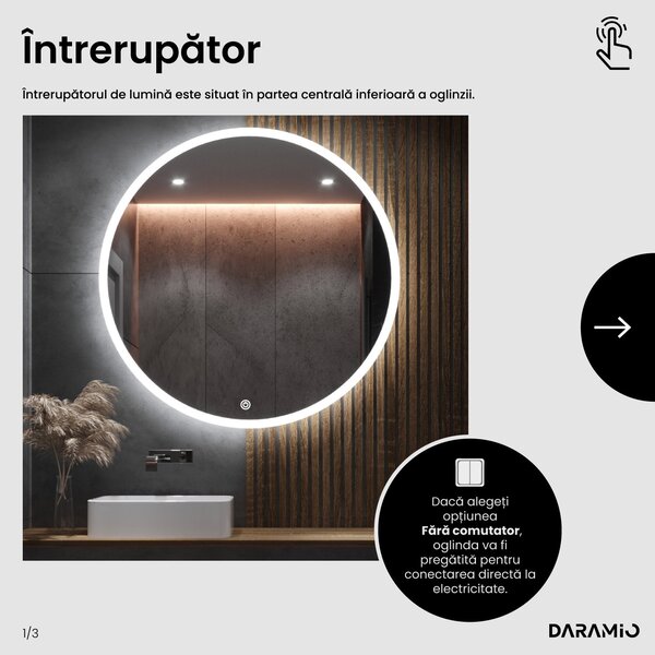 Daramio Oglindă de baie rotundă cu iluminare LED E1
