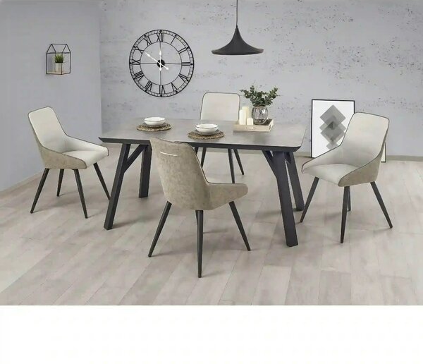 Masa HALIFAX, gri beton/negru, 160x90x76 cm