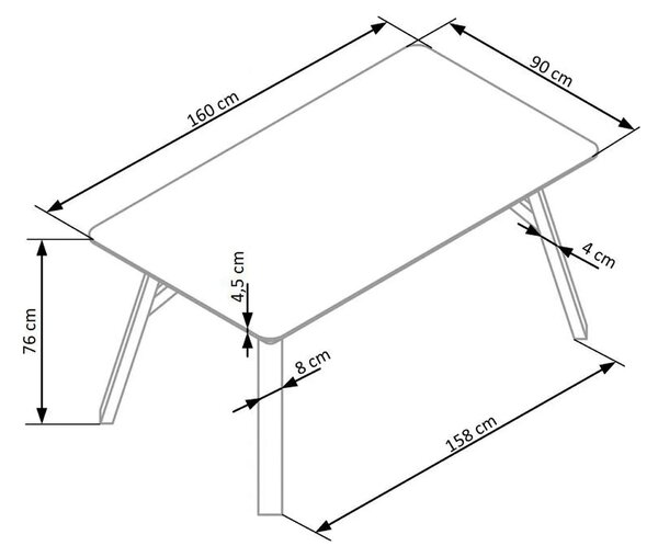 Masa HALIFAX, gri beton/negru, 160x90x76 cm