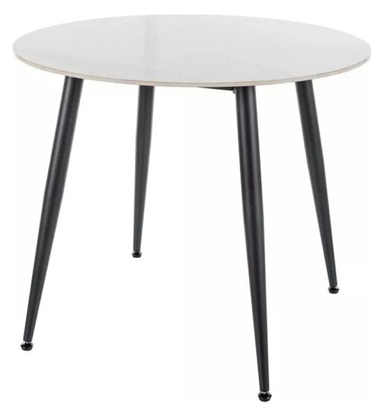 Masa RION, alb cu efect de marmura/negru, ceramica/metal, 90x90x76 cm