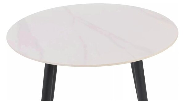 Masa RION, alb cu efect de marmura/negru, ceramica/metal, 90x90x76 cm