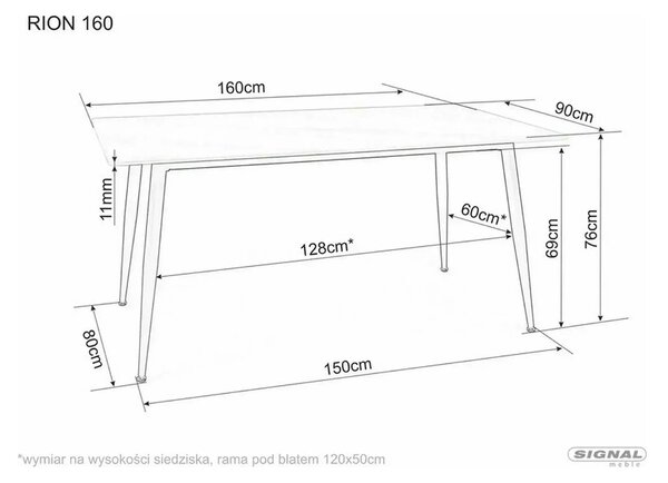 Masa RION, negru cu efect de marmura, ceramica/metal, 160x90x76 cm