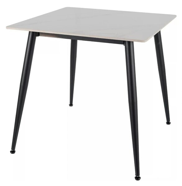 Masa RION, alb cu efect de marmura/negru, ceramica/metal, 80x80x76 cm