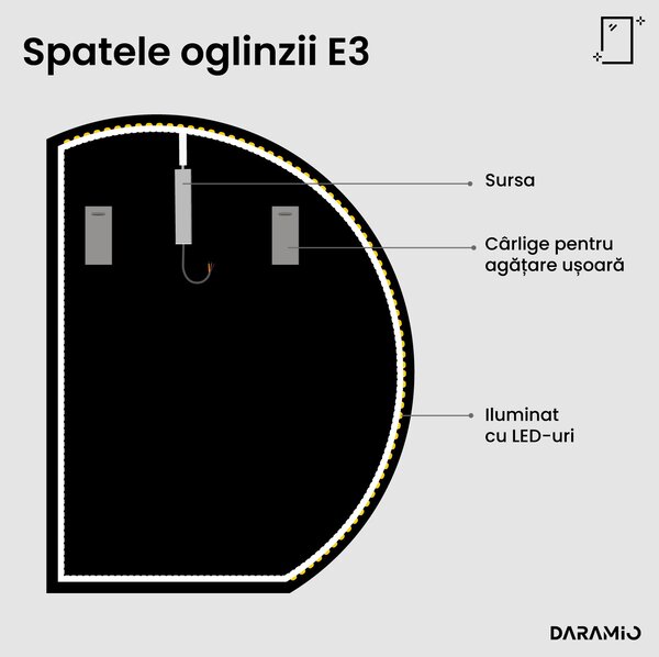 Daramio Oglindă de baie rotundă cu iluminare LED E3