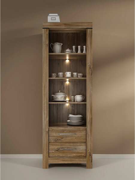 Vitrina GENT, stejar stirling, PAL laminat, cu iluminare LED, 68x42x20
