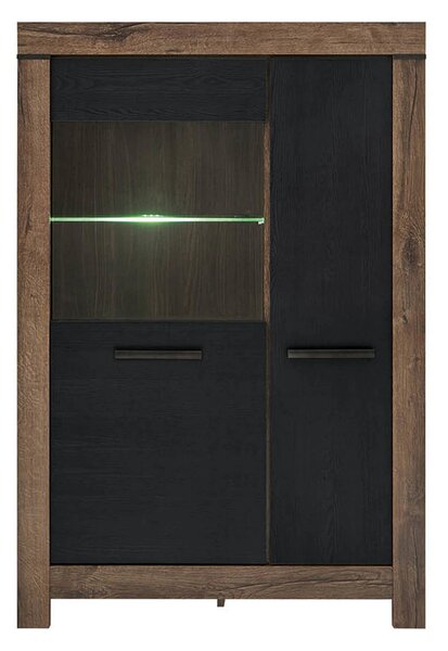 Vitrina BALIN, stejar/negru, PAL/sticla, cu iluminare LED, 101x40x149