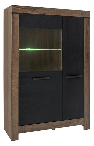 Vitrina BALIN, stejar/negru, PAL/sticla, cu iluminare LED, 101x40x149