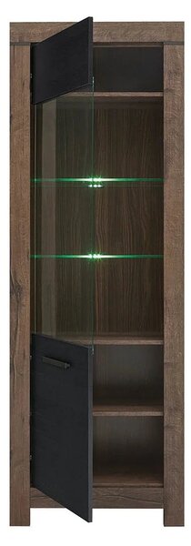 Vitrina BALIN, stejar/negru, PAL/sticla, cu iluminare LED, 68x40x197 c