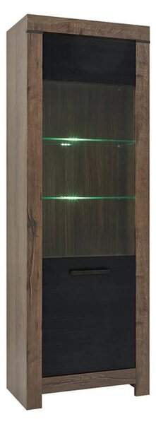 Vitrina BALIN, stejar/negru, PAL/sticla, cu iluminare LED, 68x40x197 c