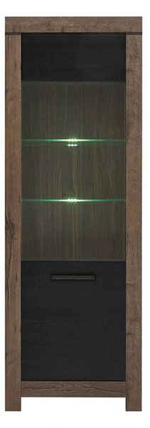 Vitrina BALIN, stejar/negru, PAL/sticla, cu iluminare LED, 68x40x197 c