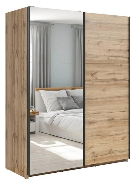 Dulap TETRIX, stejar wotan, PAL, cu 2 usi si oglinda, 154x60x196 cm