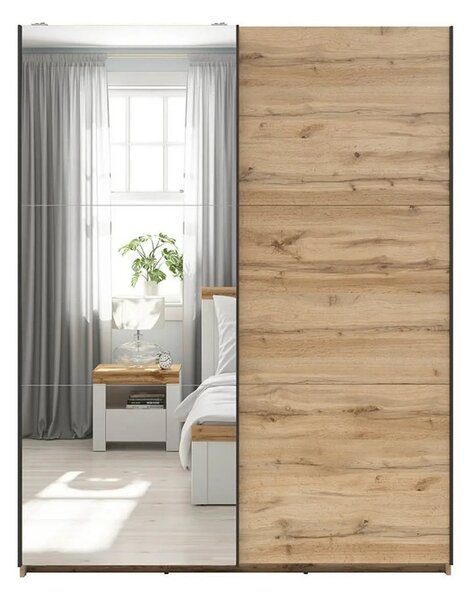 Dulap TETRIX, stejar wotan, PAL, cu 2 usi si oglinda, 154x60x196 cm