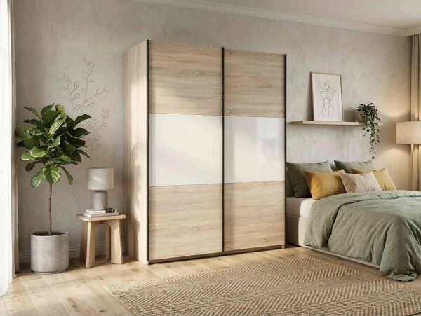 Dulap TETRIX, stejar sonoma/alb lucios, PAL, cu 2 usi, 154x60x196 cm