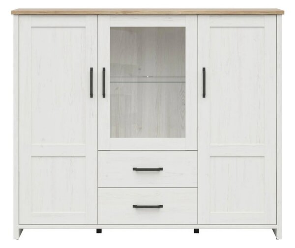 Vitrina LOKSA, alb/stejar, PAL laminat/sticla, cu iluminare LED, 160x4