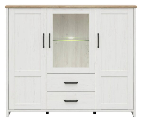 Vitrina LOKSA, alb/stejar, PAL laminat/sticla, cu iluminare LED, 160x4