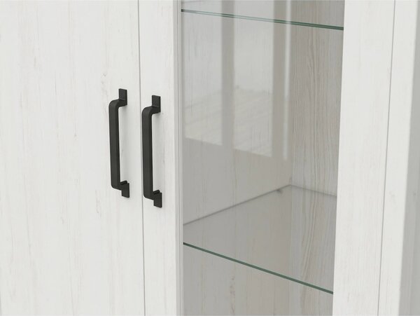 Vitrina LOKSA, pin alb/stejar grandson, PAL laminat, cu iluminare LED