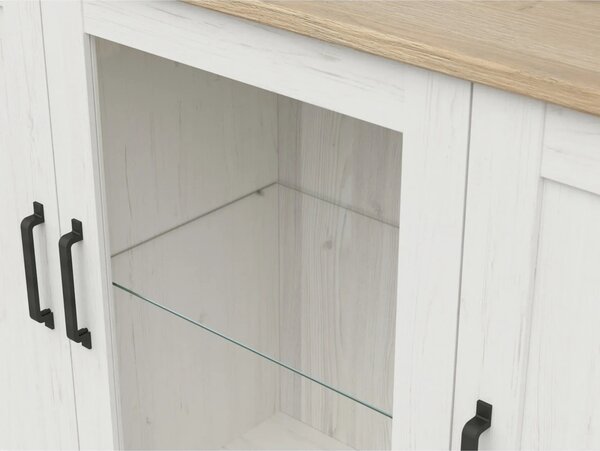 Vitrina LOKSA, alb/stejar, PAL laminat/sticla, cu iluminare LED, 160x4